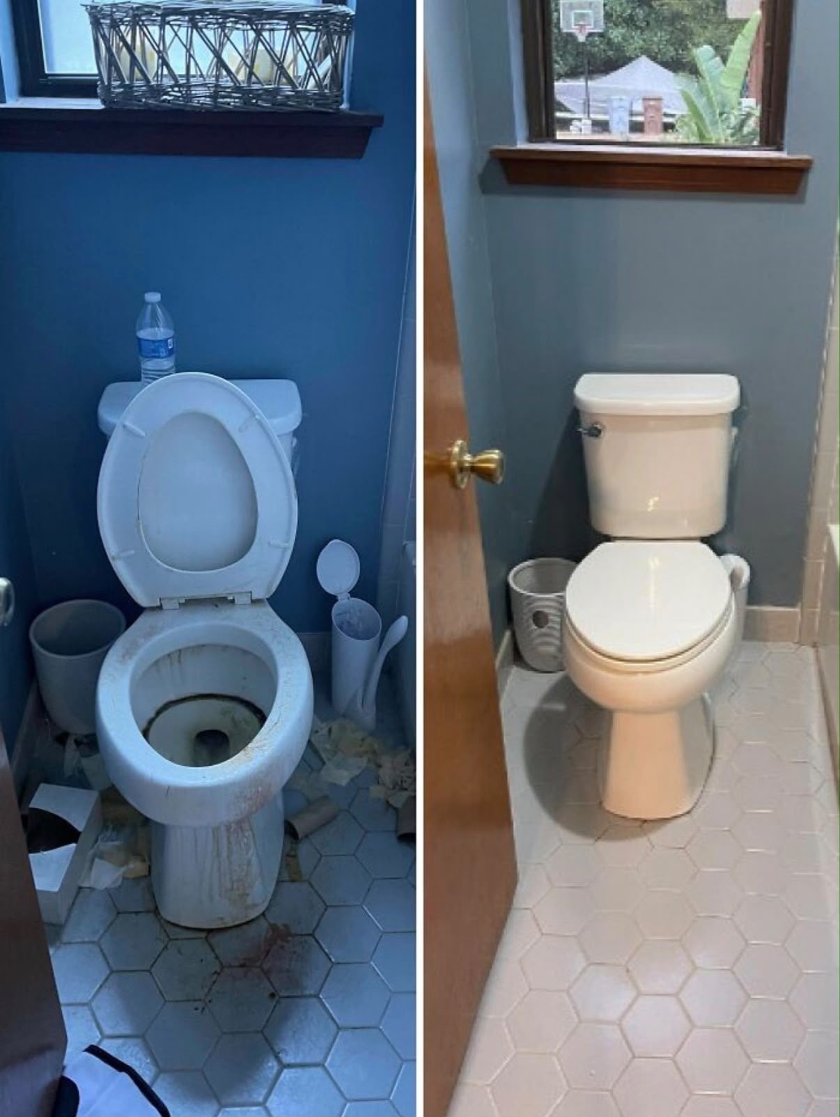 Bathroom deep clean, before and after