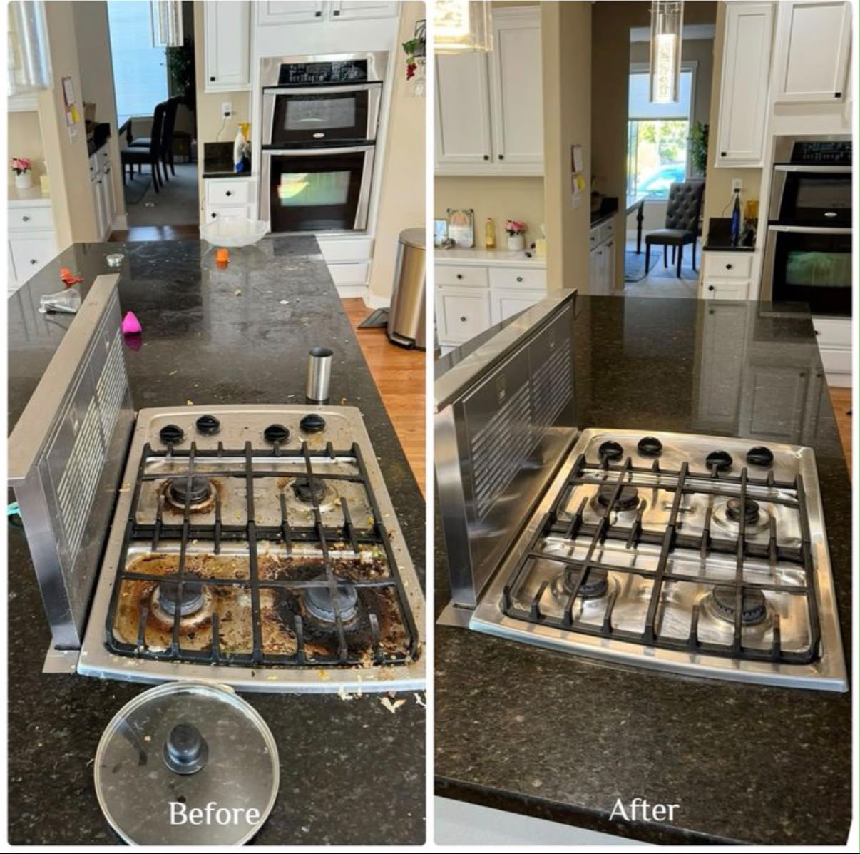 Kitchen stove deep clean, before and after